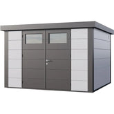 Abri en acier galvanisé gris blanc 9,8m² avec double porte Eleganto 3330 Telluria Ma boutique
